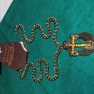 Natural Bronze orange rhinestone cross necklace 18" (sku 116)